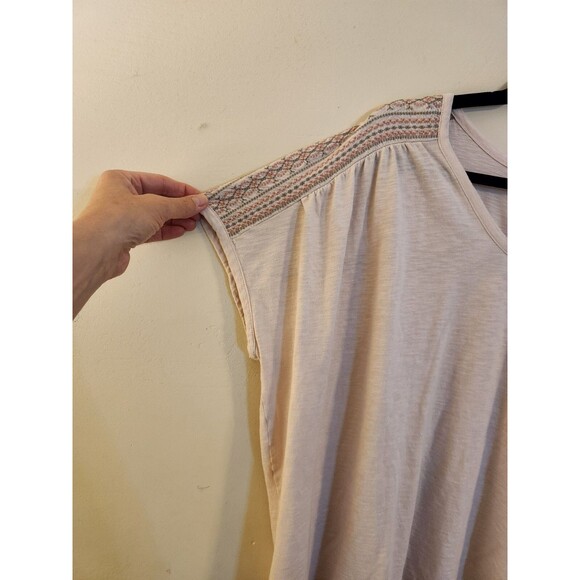 Pure J Jill Womens 3X Cream Colored Banded Embroidered Tee Cap Sleeve Top Shirt - Picture 4 of 8